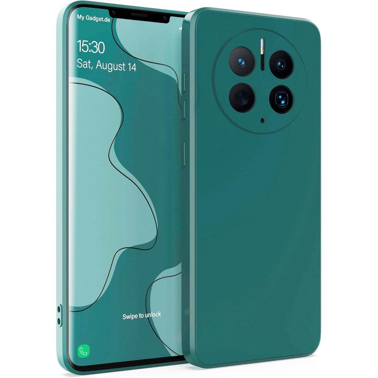 Husă silicon lichid verde pentru Huawei Mate 50 Pro, vedere frontală, finisaj mat antisoc