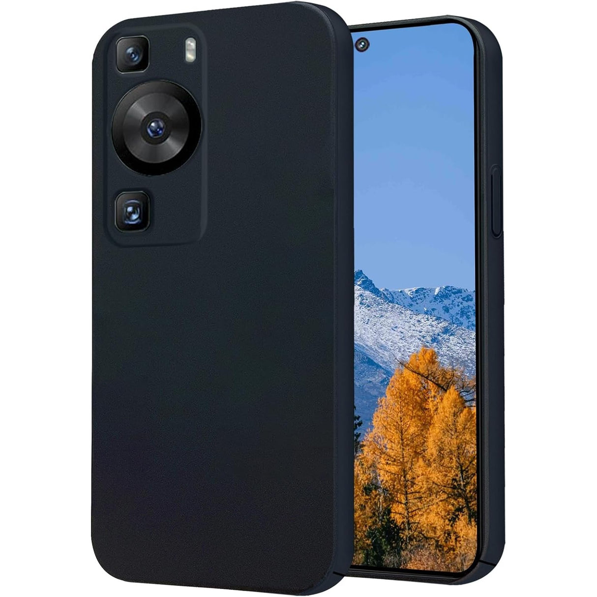 Husă silicon lichid neagră pentru Huawei P60 Pro, vedere frontală, protecție antisoc și microfibră interior