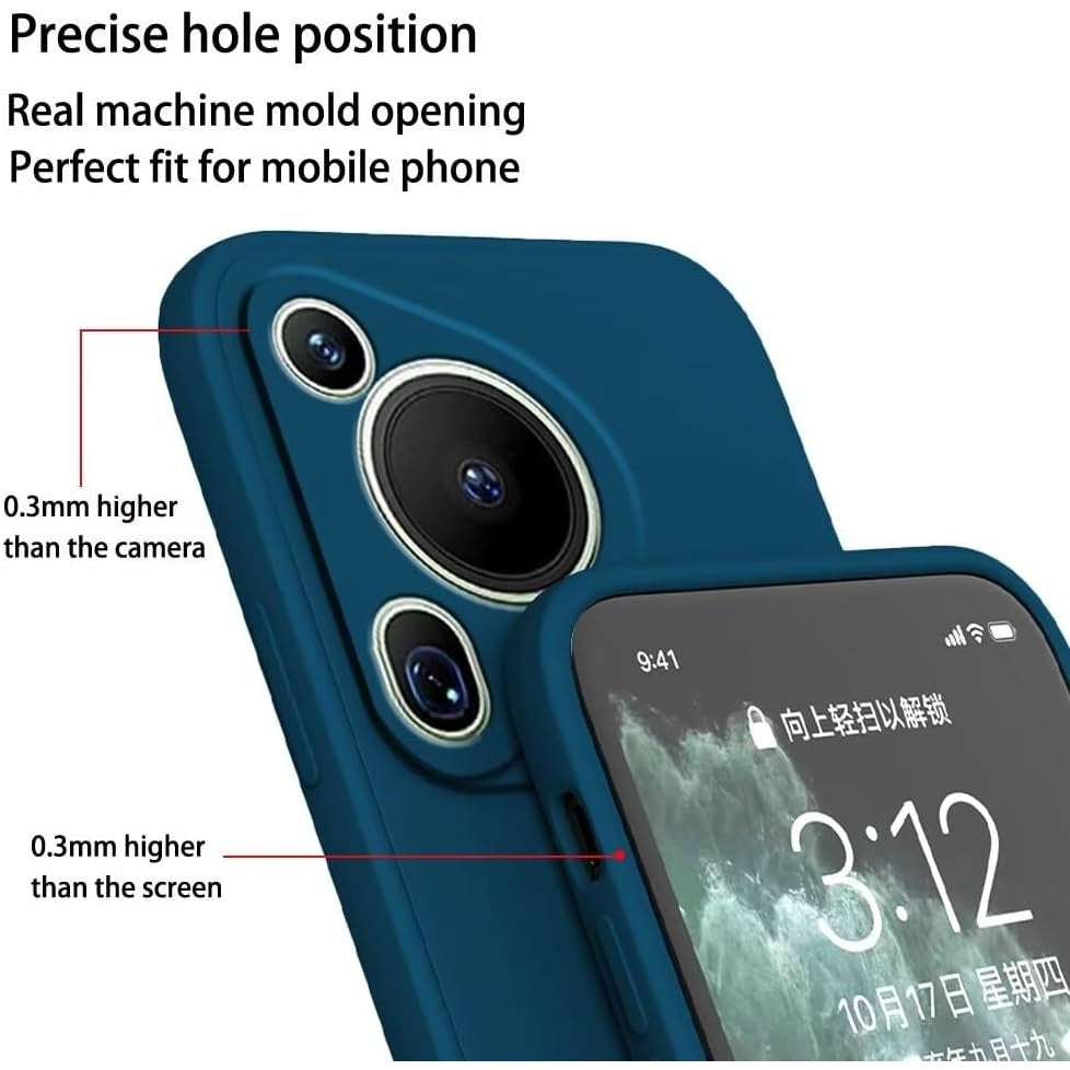 Husă Huawei Pura 70 albastru din Liquid Silicone, vedere spate cu decupaj cameră foto