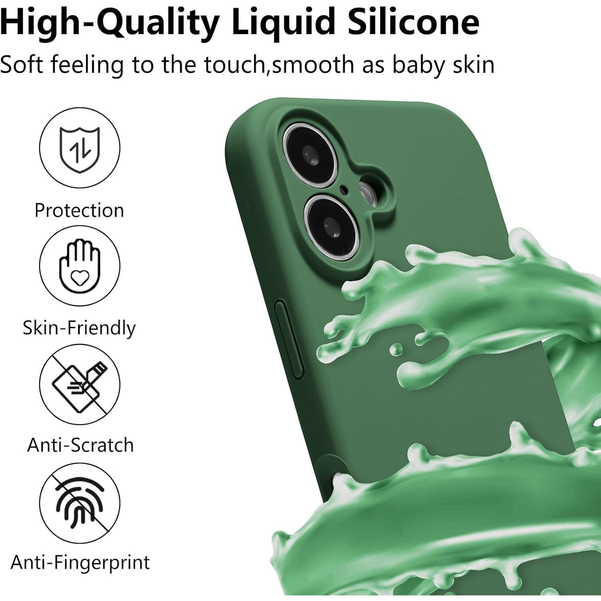 Husa de Protectie, Vivimall, pentru iPhone 16, Liquid Silicone, cu Microfibra pe Interior, Protectie Antisoc, Compatibil Incarcare Wireless, Verde - vivimall.ro