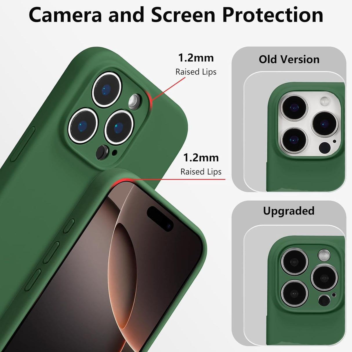 Husă iPhone 16 Pro Vivimall verde montată pe telefon, vedere laterală cu butoane