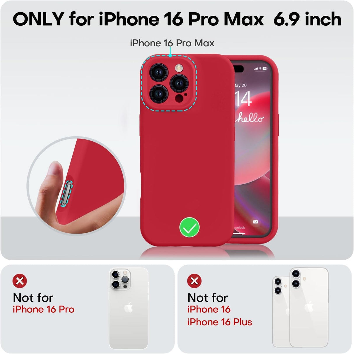 Husa de Protectie, Vivimall, pentru iPhone 16 Pro Max, Liquid Silicone, cu Microfibra pe Interior, Protectie Antisoc, Compatibil Incarcare Wireless, Rosu - vivimall.ro