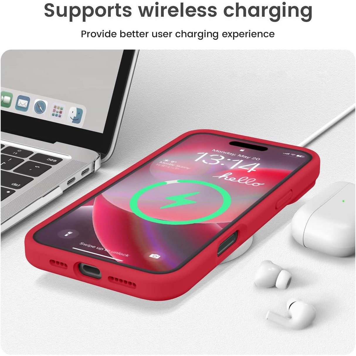 Husa de Protectie, Vivimall, pentru iPhone 16 Pro Max, Liquid Silicone, cu Microfibra pe Interior, Protectie Antisoc, Compatibil Incarcare Wireless, Rosu - vivimall.ro