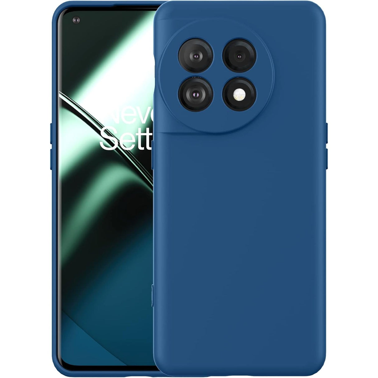 Husă antisoc OnePlus 11 5G din silicon lichid albastru, vedere frontală, model Vivimall