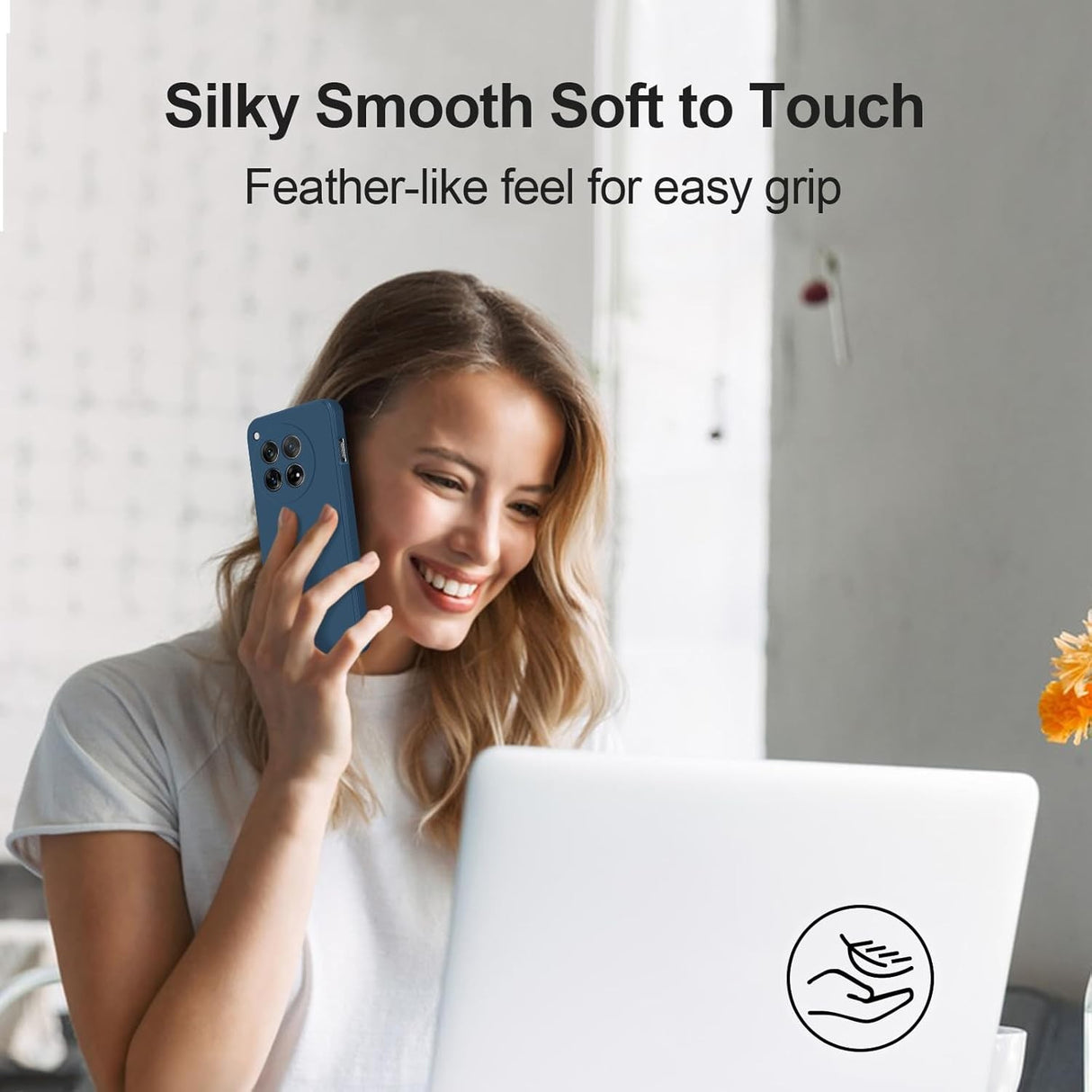 Interior microfibră husă Liquid Silicone albastru pentru OnePlus 12 5G, detaliu captușeală