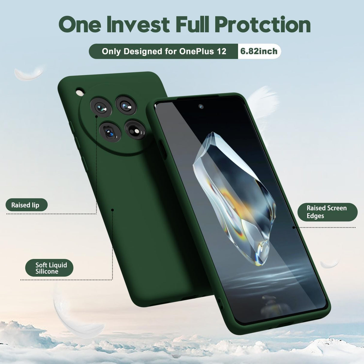 Husa de Protectie, Vivimall, pentru OnePlus 12 5G, Liquid Silicone, cu Microfibra pe Interior, Protectie Antisoc, Compatibil Incarcare Wireless, Verde - vivimall.ro