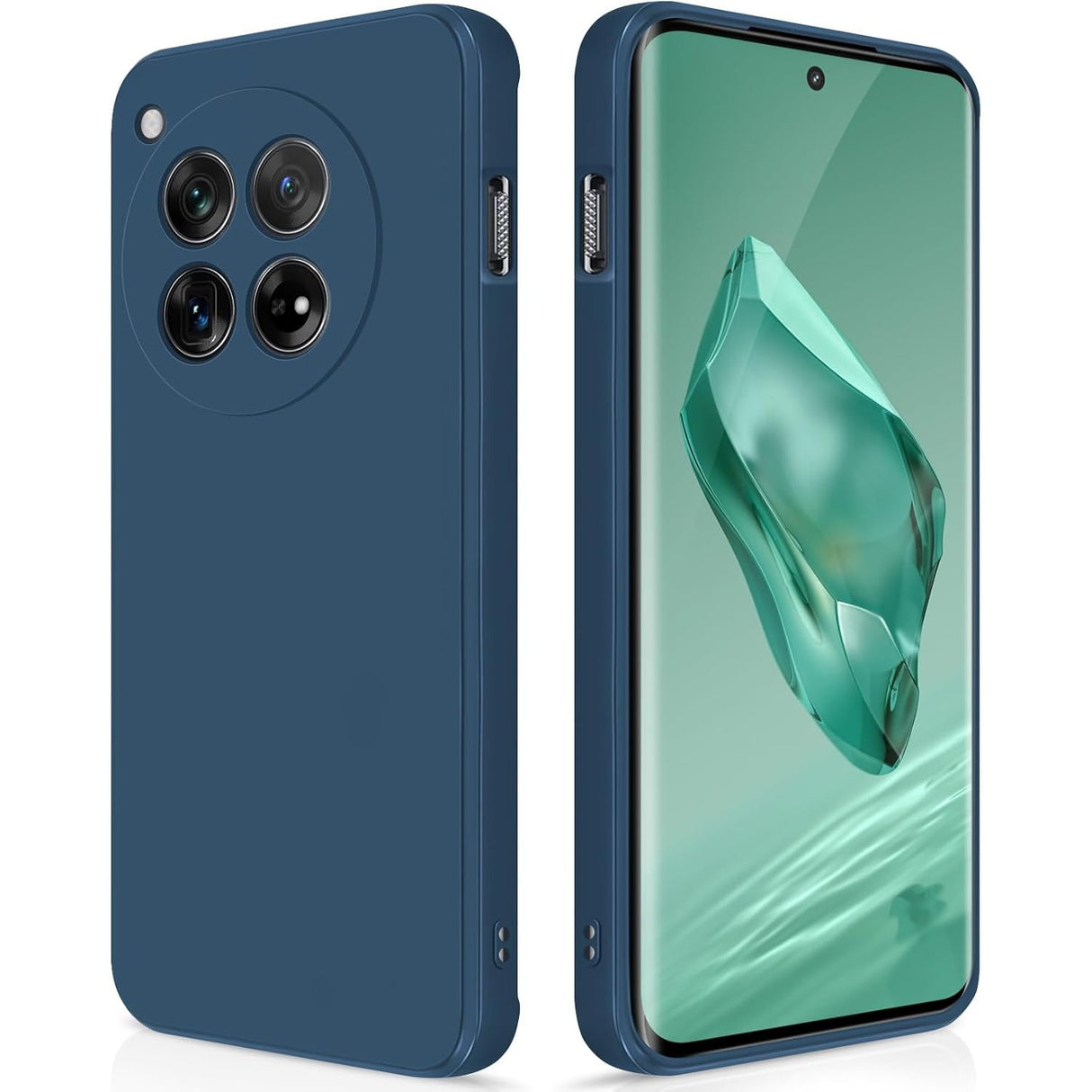 Husă albastră Liquid Silicone pentru OnePlus 12 5G cu microfibră interior, vedere frontală
