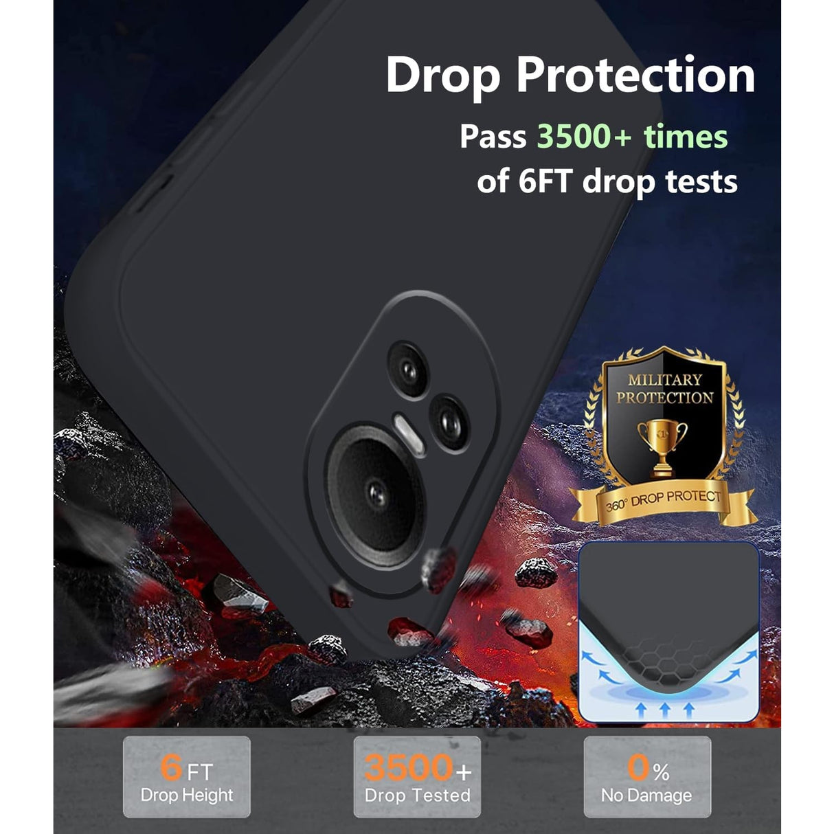 Husă silicon lichid Oppo Reno 10 5G negru, vedere spate cu protecție modul cameră foto