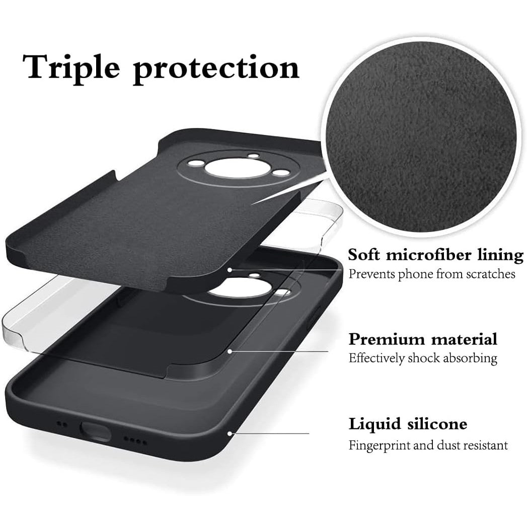 Husă Realme 11 Pro Plus Liquid Silicone negru, detaliu margini ridicate protecție display