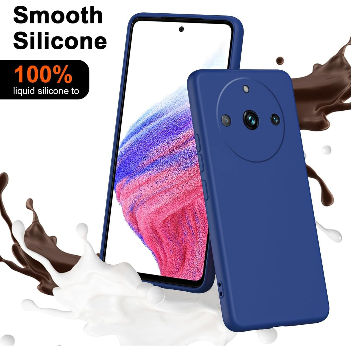 Husă Vivimall Liquid Silicone albastru Realme 11 Pro Plus, vedere spate, finisaj mat