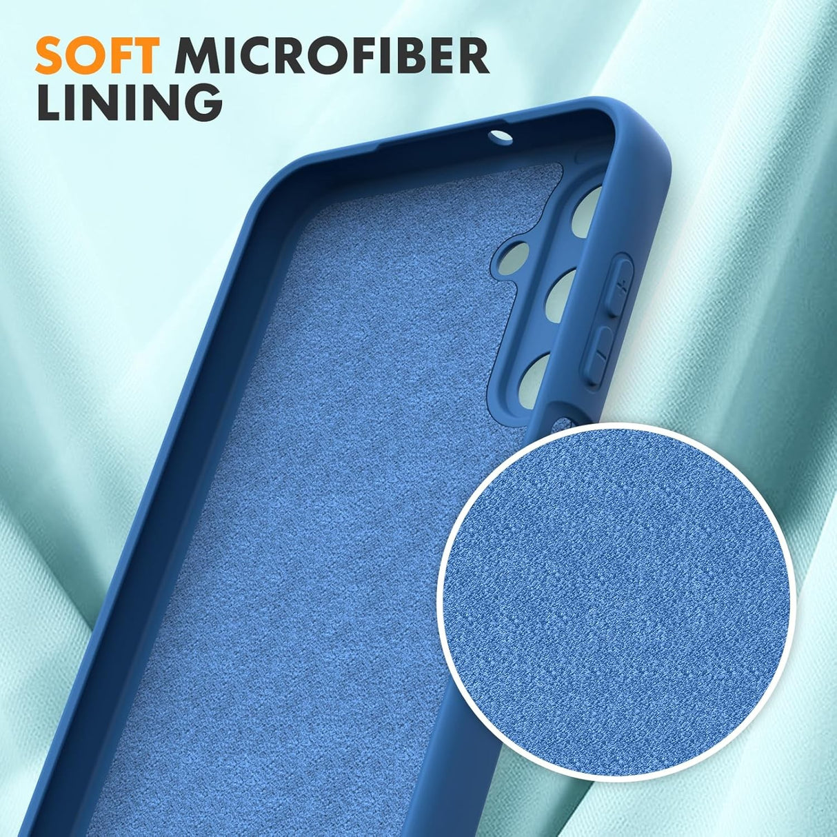 Husa de Protectie, Vivimall, pentru Samsung Galaxy A15, Liquid Silicone, cu Microfibra pe Interior, Protectie Antisoc, Compatibil Incarcare Wireless, Albastru - vivimall.ro