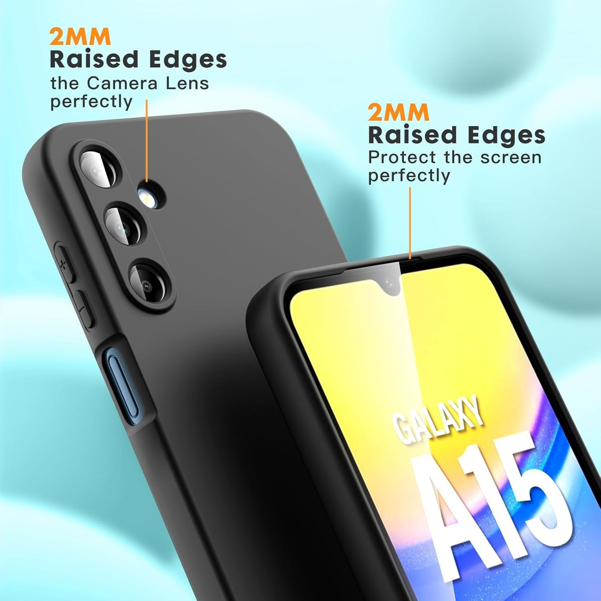 Husă neagră Samsung Galaxy A15 compatibilă incarcare wireless Qi, vedere spate