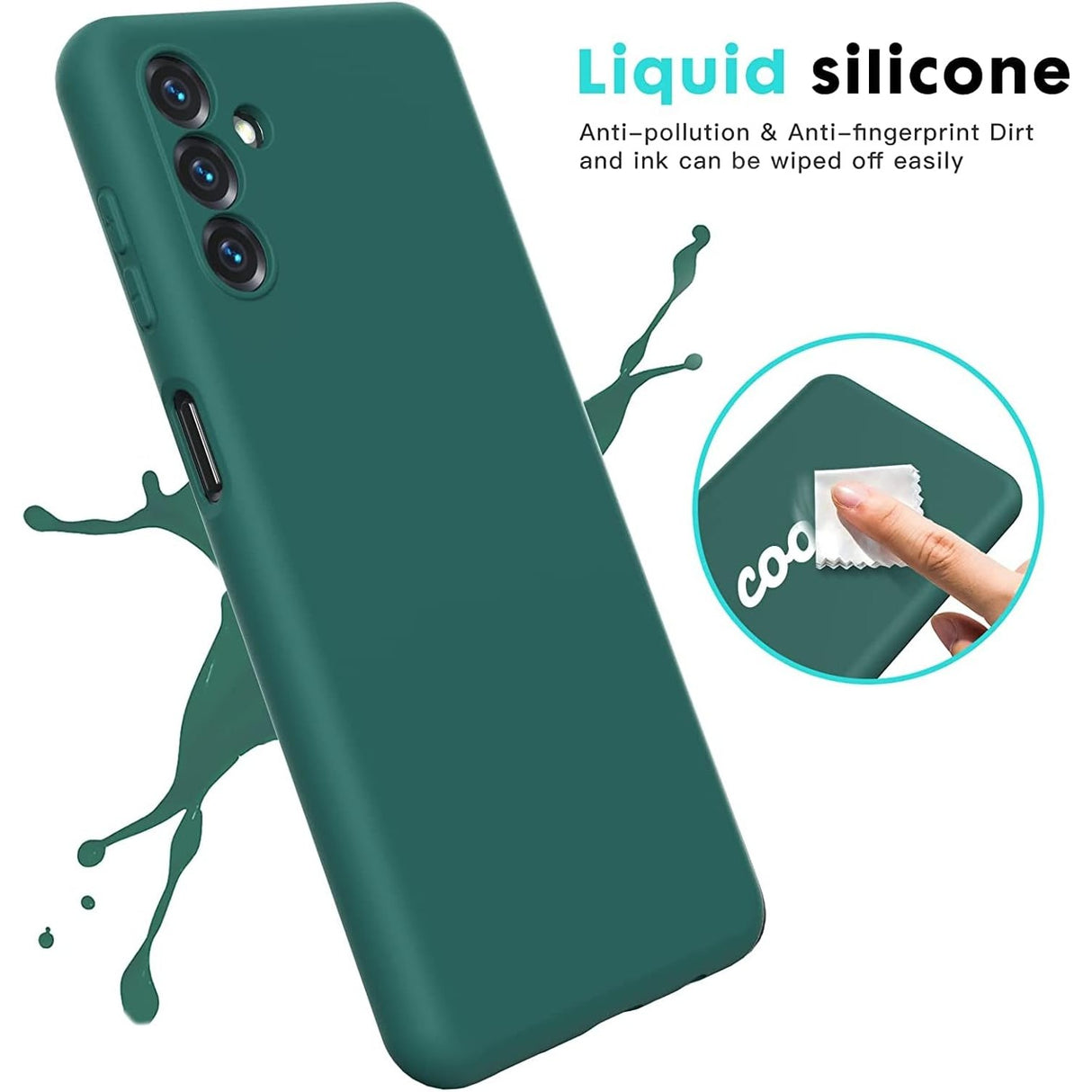 Husă Silicon Lichid Galaxy A35 verde, detaliu decupaj port USB-C și butoane laterale