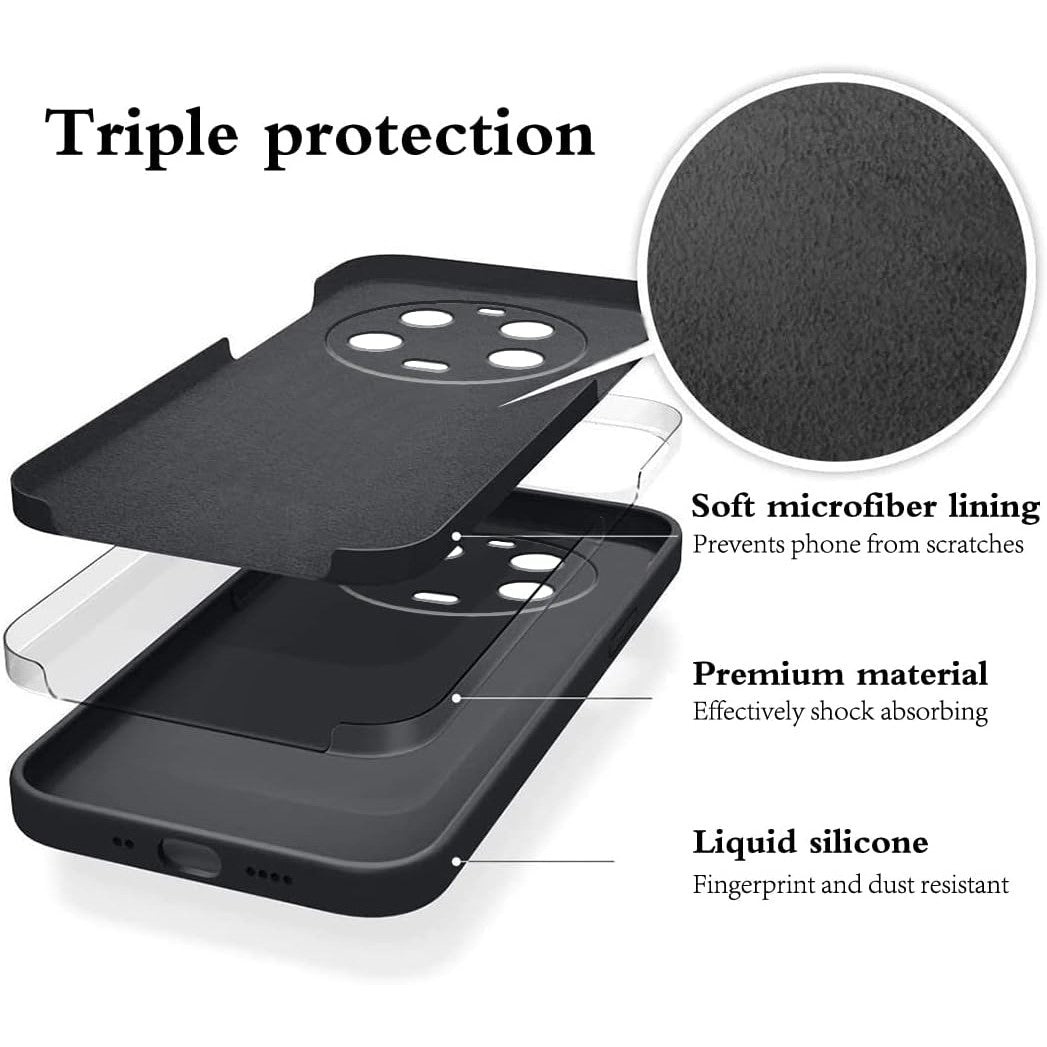 Husă silicon lichid negru pentru Xiaomi 14 Ultra, detaliu căptușeală microfibră interior