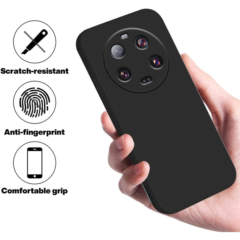 Husă silicon lichid Xiaomi 14 Ultra, vedere spate cu zona camerei protejată, culoare negru