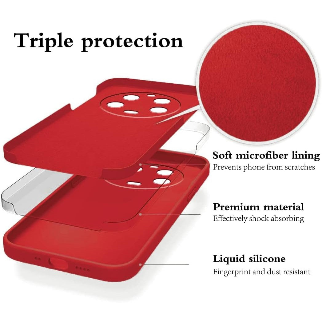 Husă Xiaomi 14 Ultra silicon lichid roșu, detaliu margini ridicate pentru protecție display