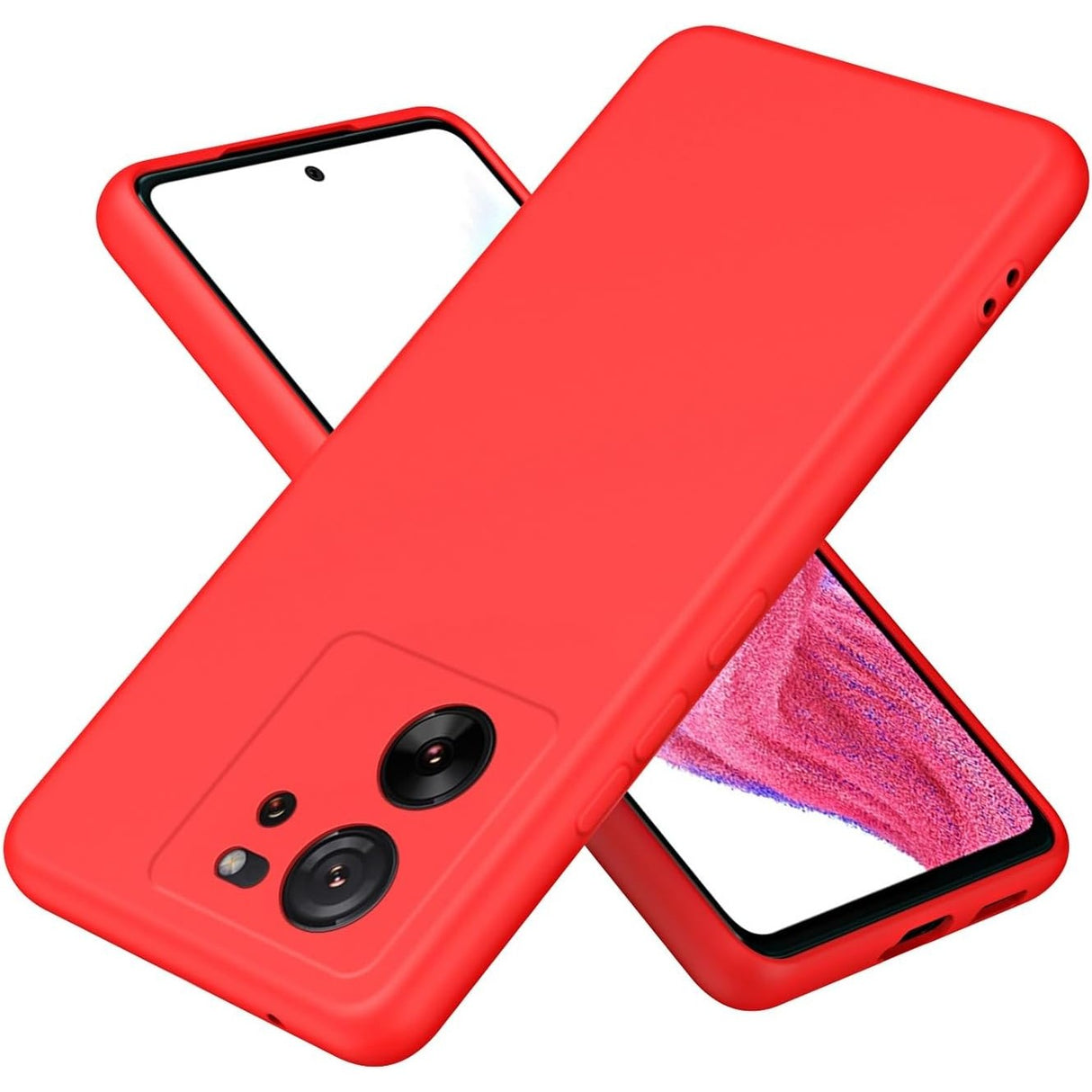 Husă silicon lichid roșu pentru Xiaomi Redmi 13T, vedere frontală, finisaj mat antisoc