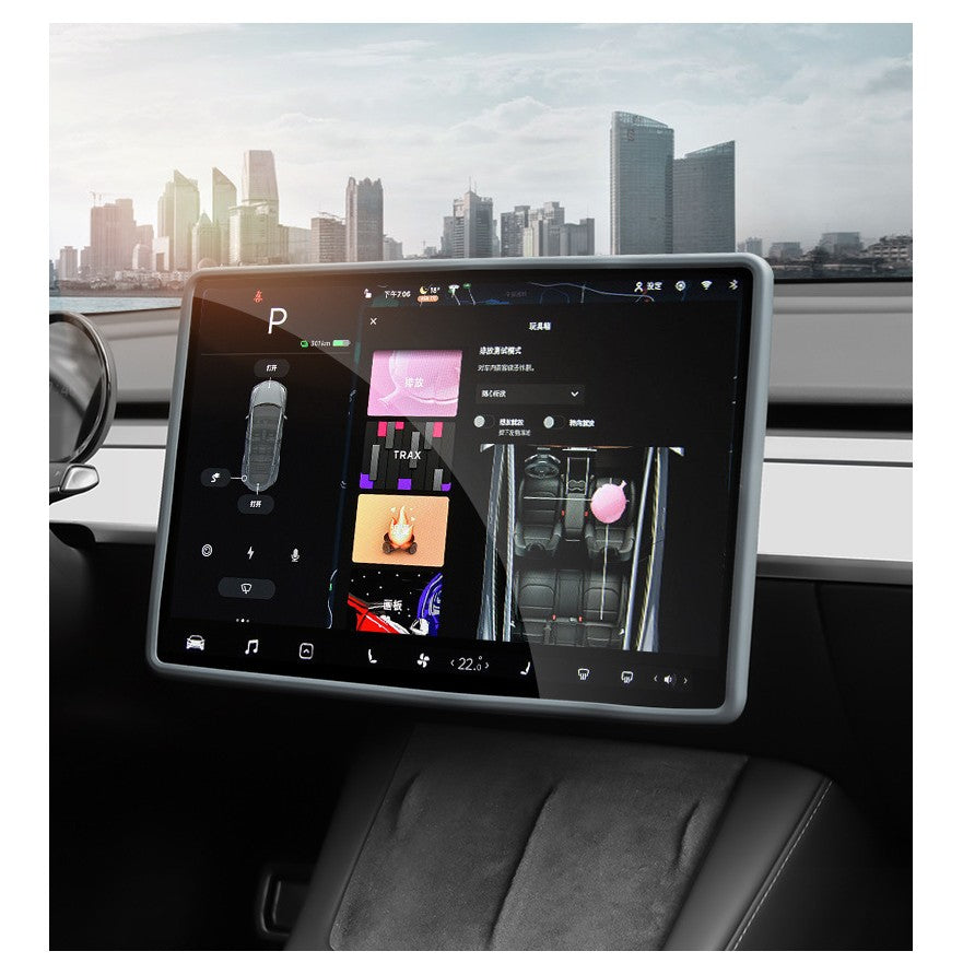 Husa de Protectie Margini Ecran Frontal Tesla, Flipp, Compatibil cu Tesla Model 3/Y, din TPE, Gri - vivimall.ro