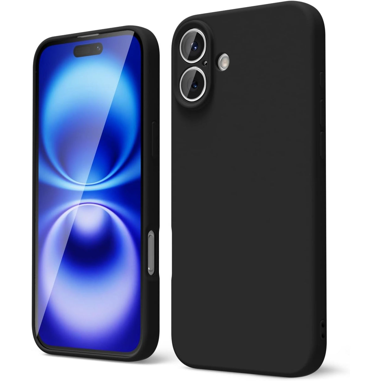 Husă neagră matte TPU pentru Apple iPhone 16, vedere frontală, protecție cameră și antisoc