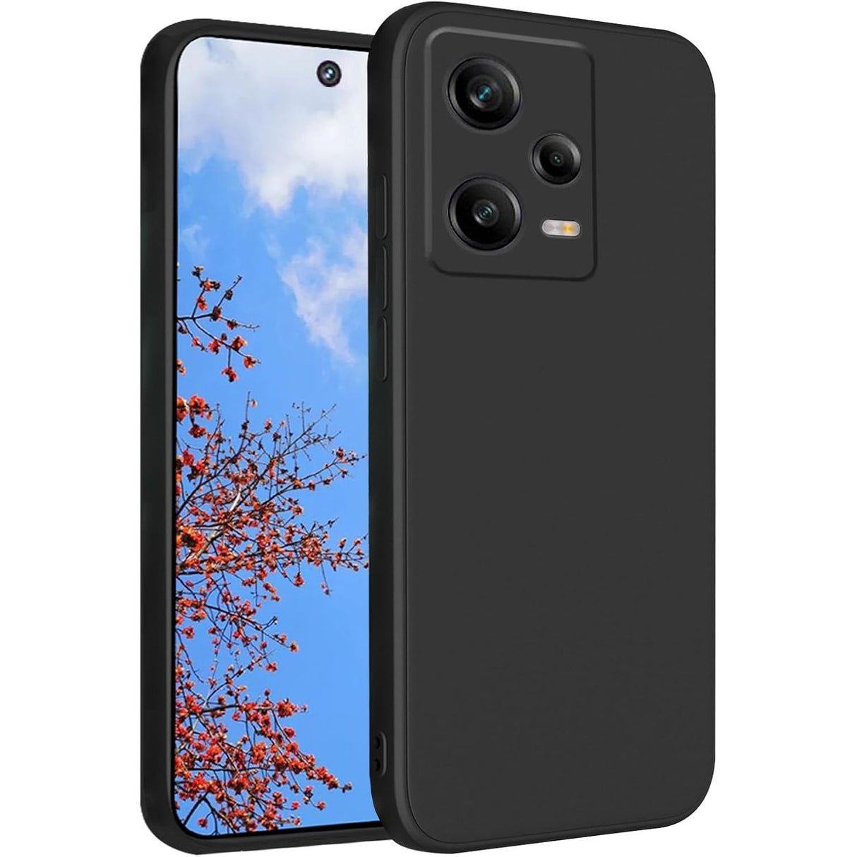 Husă matte TPU neagră pentru Xiaomi Redmi 12 Pro, vedere frontală, suprafață anti-amprentă
