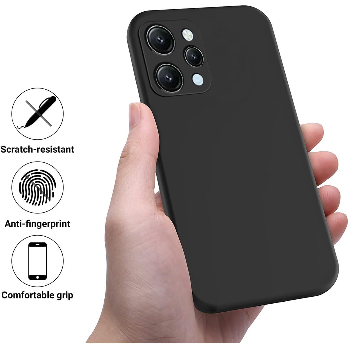 Husă Matte TPU neagră Xiaomi Redmi 12 montată pe telefon, perspectivă lifestyle, protecție completă