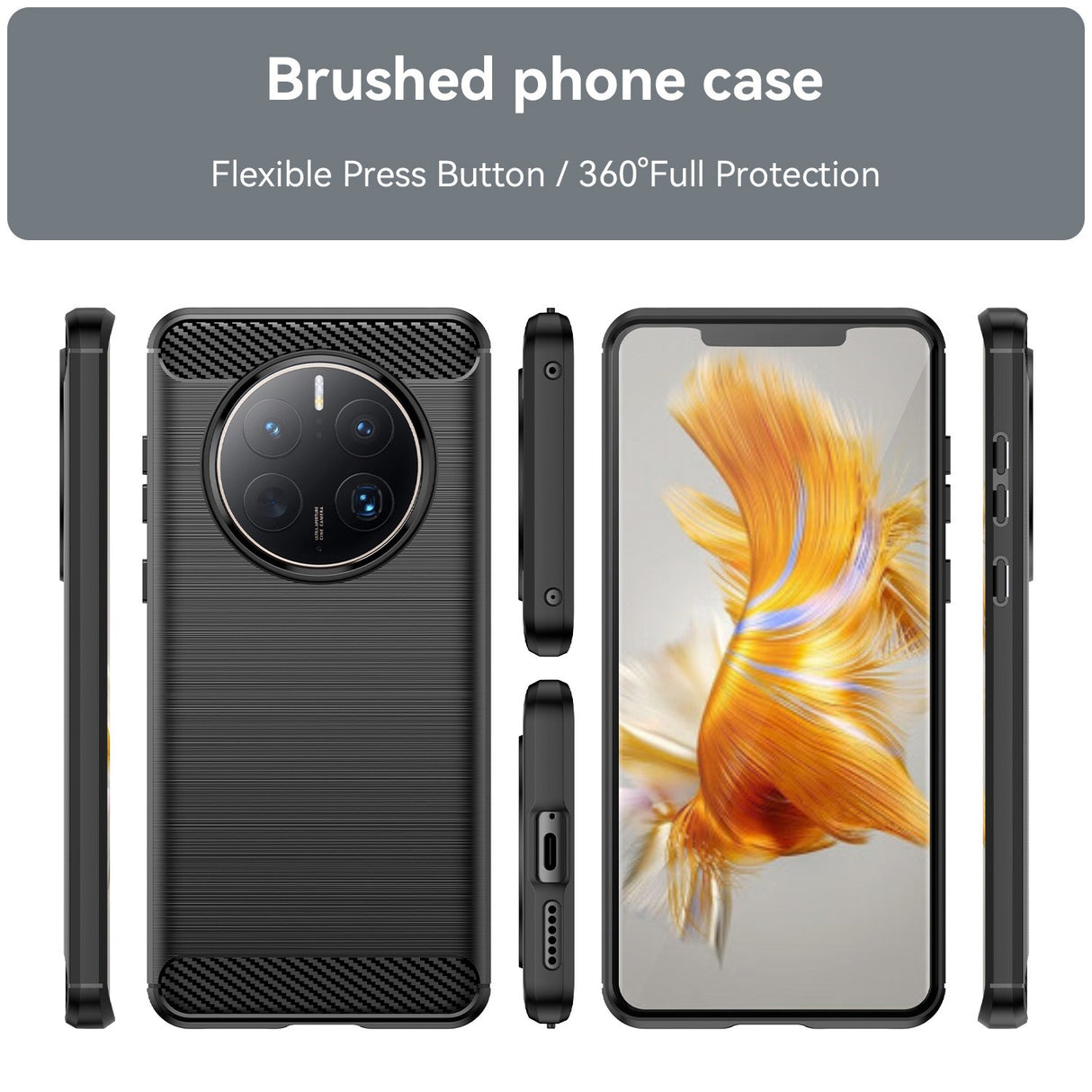 Husa de Protectie pentru Huawei Mate 50 Pro, Vivimall, Protectie 360, din TPU cu element de Carbon, Anti Alunecare, 1.8 mm, Negru - vivimall.ro