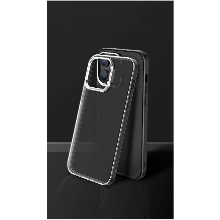 Husa de protectie pentru iPhone 14 Pro, cu suport metalic pentru camera, Bracket Series, Flippy, Protectie Antisoc, PC mat, silicon moale pe margini, Negru - vivimall.ro