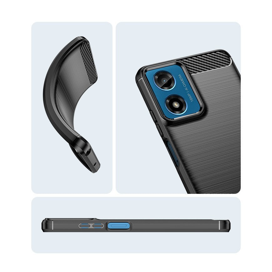 Husă carbon Motorola Moto G24 5G montată pe telefon, vedere din spate jos