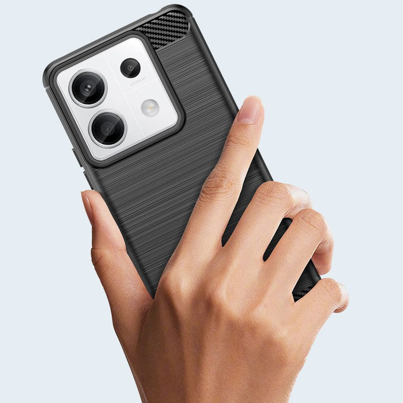 Husă Redmi Note 13 5G negru montată pe telefon, protecție laterale și colțuri 360 grade
