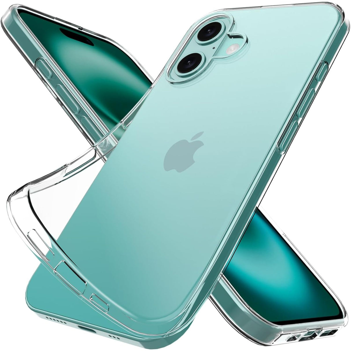 Husă transparentă silicon și PC pentru Apple iPhone 16 Plus, vedere frontală, protecție antisoc