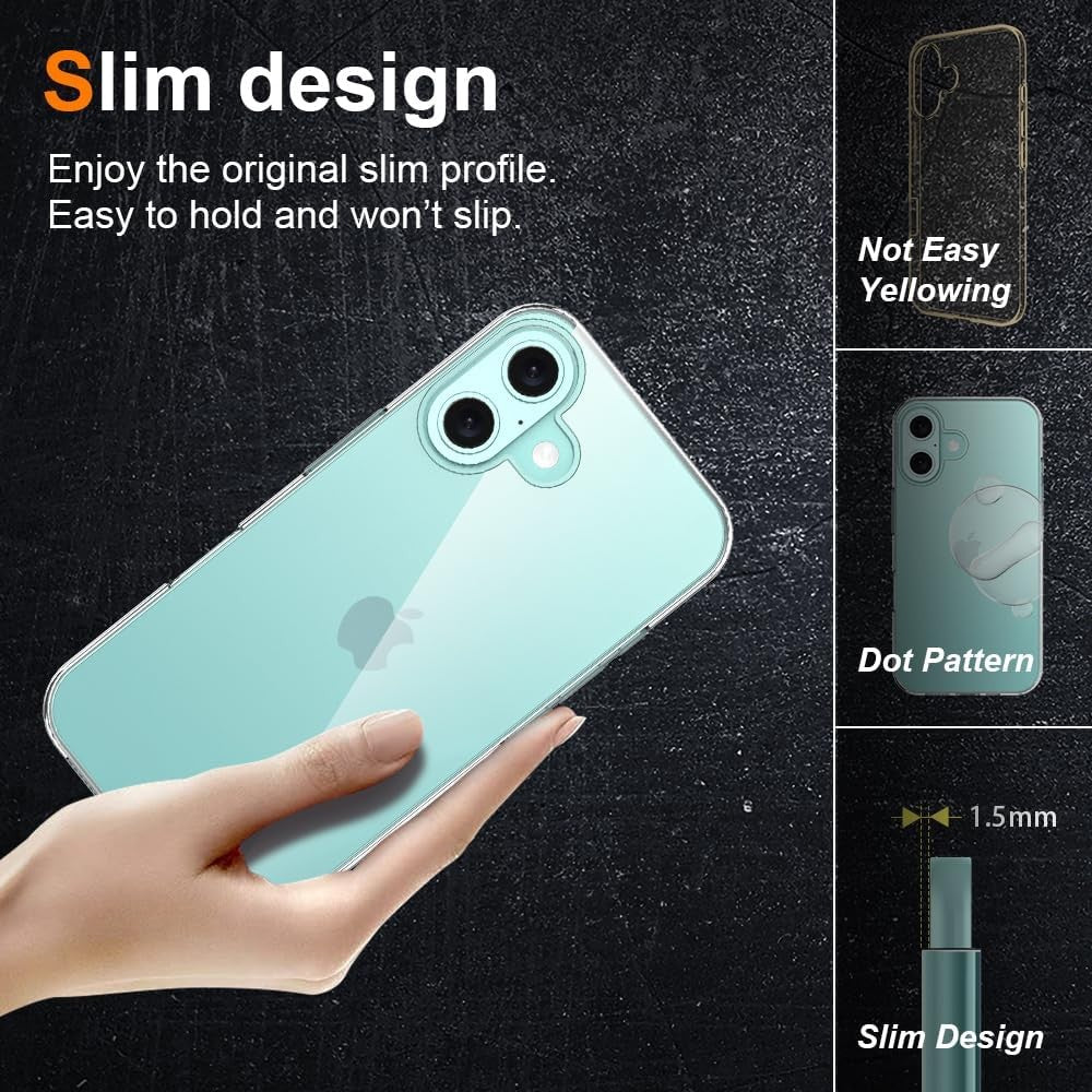 Husă iPhone 16 silicon PC montată pe telefon, design transparent, vedere spate