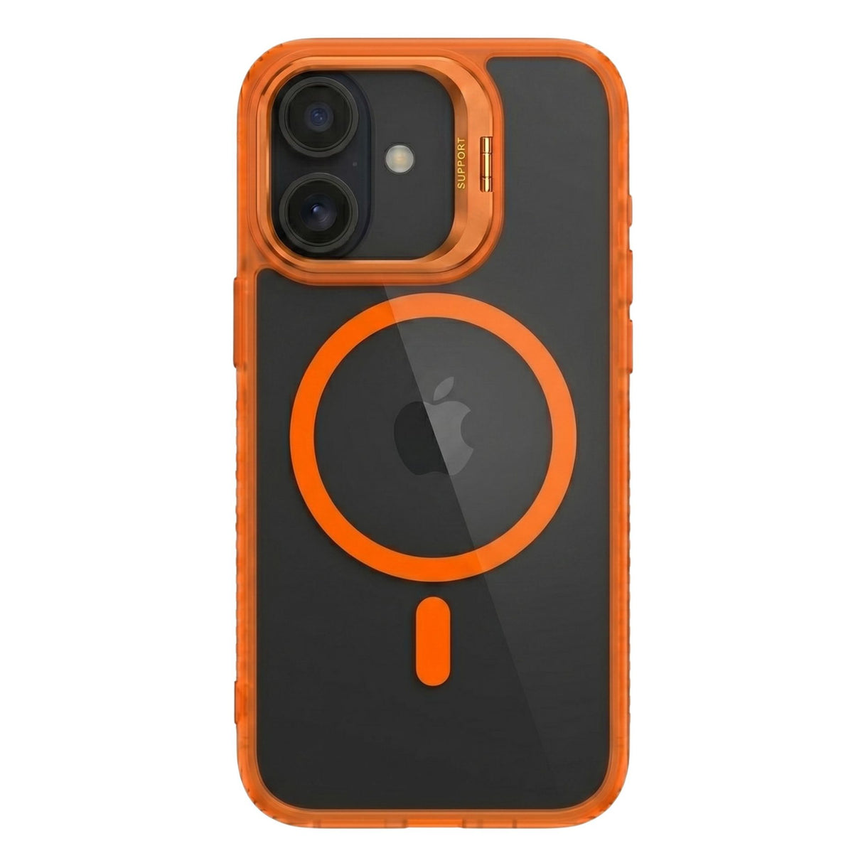 Husa de Protectie Telefon, Flippy, Compatibila cu iPhone 17, MagSafe, Acrylic, Suport Metalic Protectie Camera, Anti-Soc, Portocaliu