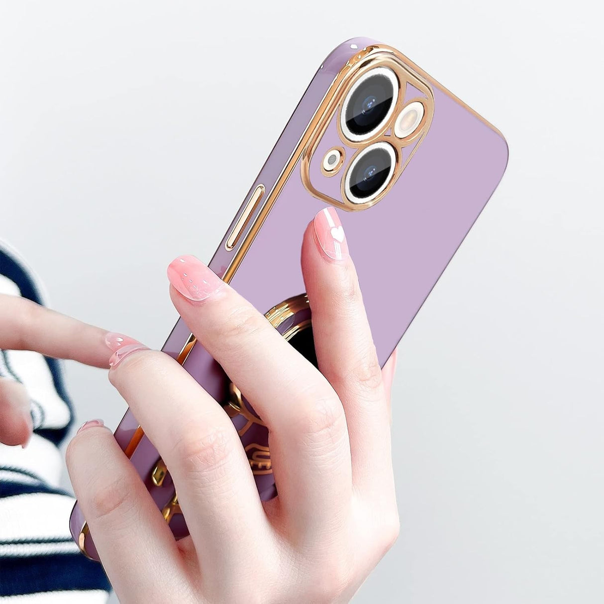 Husă 2in1 mov antisoc iPhone 15 Plus, detaliu decupaje butoane și port USB-C