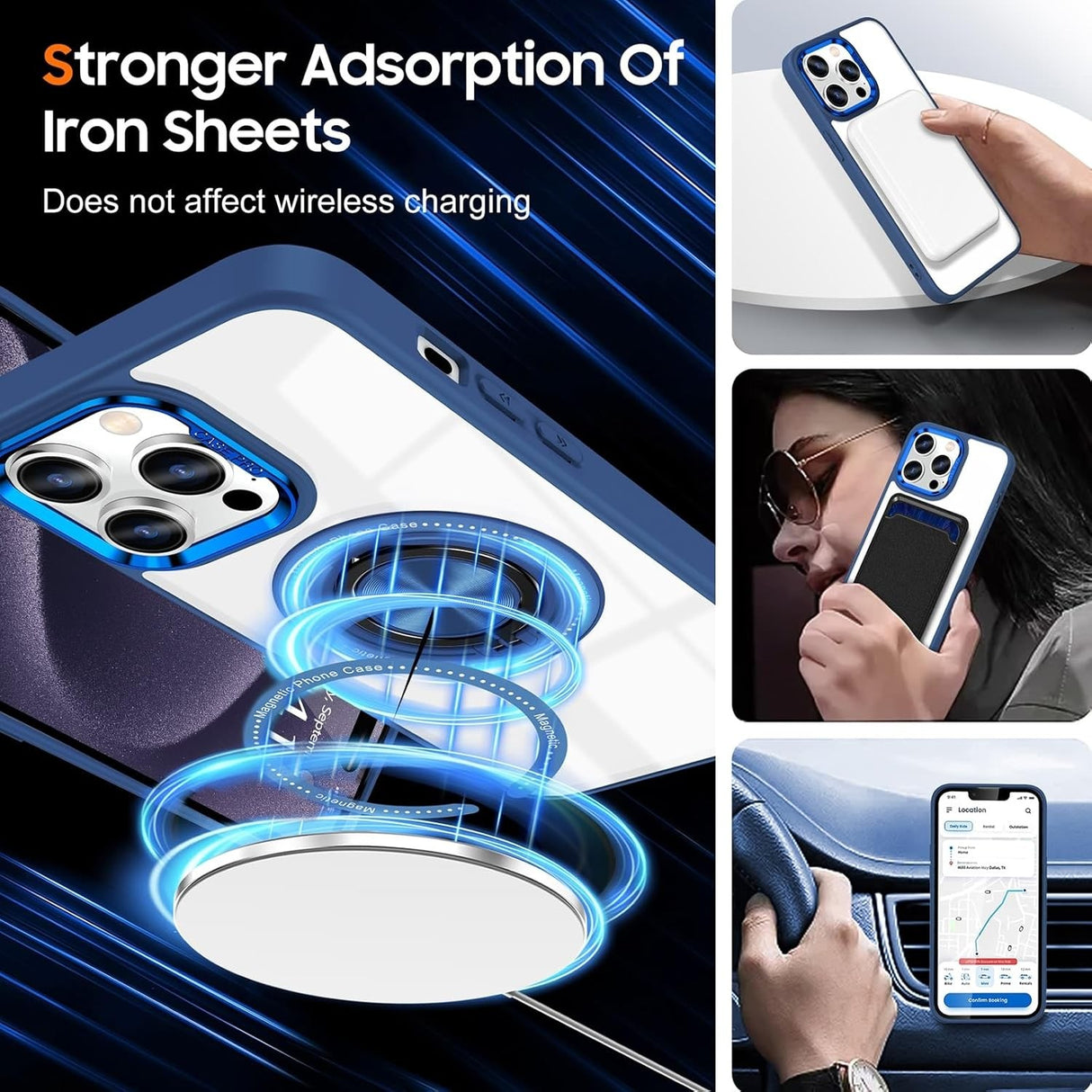 Husă iPhone 16 Pro Max cu inel magnetic, demonstrație încărcare wireless MagSafe