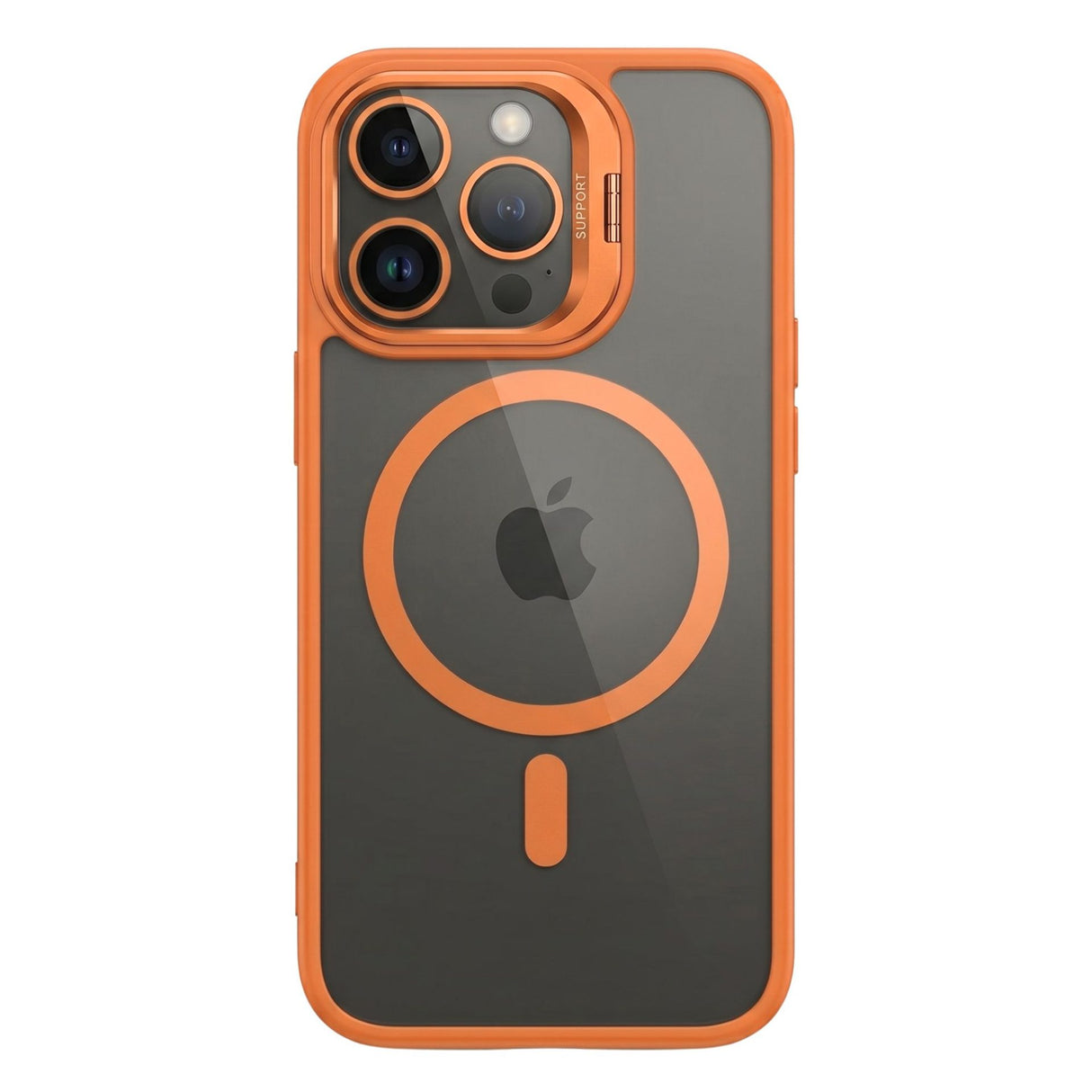 Husa de Protectie Telefon, Flippy, Compatibila cu iPhone 17 Pro, MagSafe, Acrylic, Suport Metalic Protectie Camera, Anti-Soc, Portocaliu