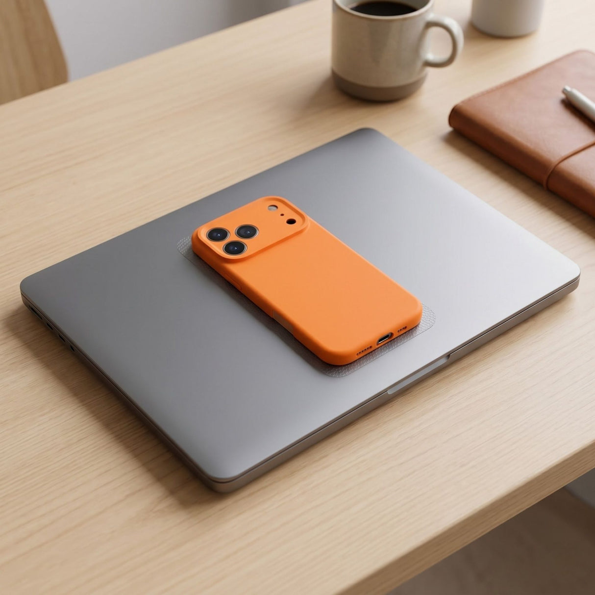 Husă Flippy iPhone 17 Pro Max portocaliu cu magnet MagSafe integrat, vedere spate