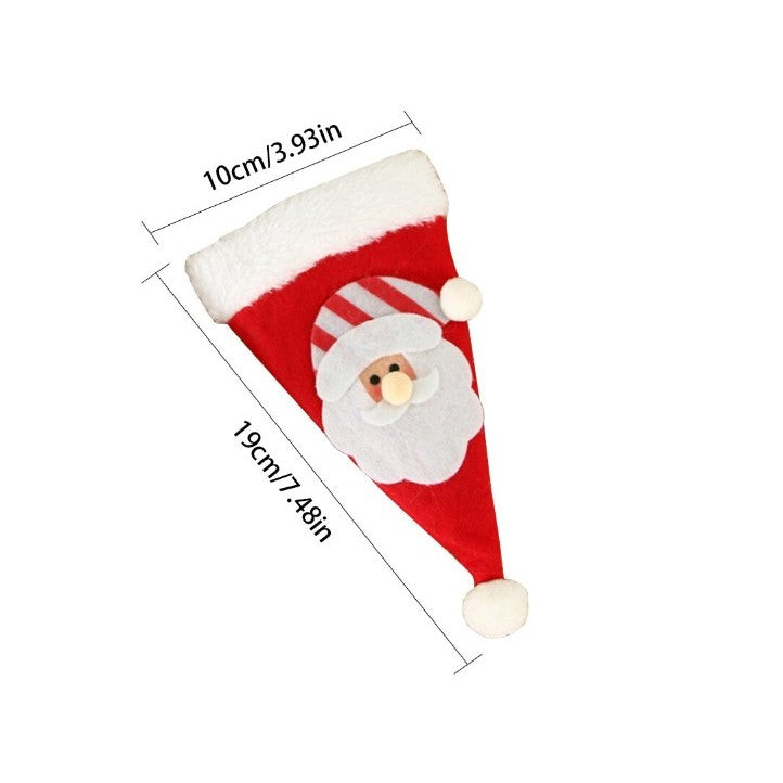 Husa decorativa festiva pentru 3 tacamuri Flippy, model caciulita cu Mos Craciun, material textil si poliester, 19 x 10 cm, rosu - vivimall.ro