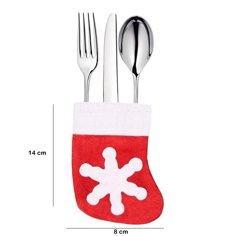 Husa decorativa festiva pentru 3 tacamuri Flippy, model soseata cu fulg, material textil si poliester, 14 x 8 cm, rosu - vivimall.ro