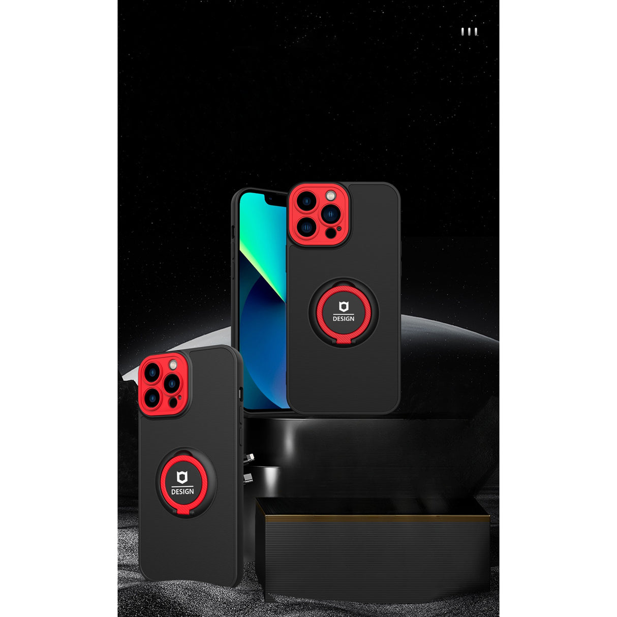 Husa de protectie Eagle eye pentru Apple iPhone 14, Rezistenta la socuri, Protectie camera, Cu inel de prindere magnetic negru, rosu, Negru - vivimall.ro