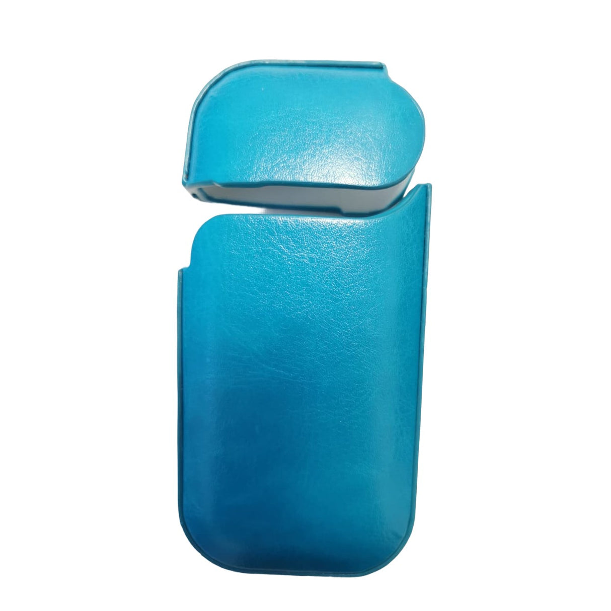 Husă turcoaz IQOS 2.4 Plus montată pe dispozitiv, acces rapid la butoane, material PU moale