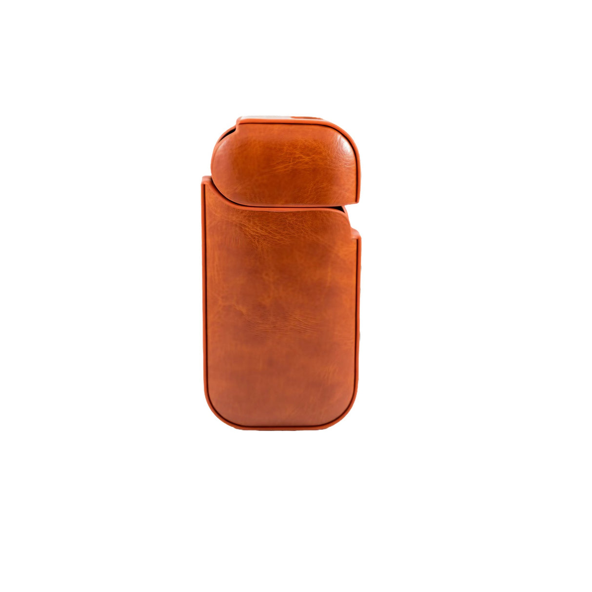 Husă portocalie din piele ecologică pentru IQOS 2.4 Plus, vedere frontală, 12x6x2,5 cm