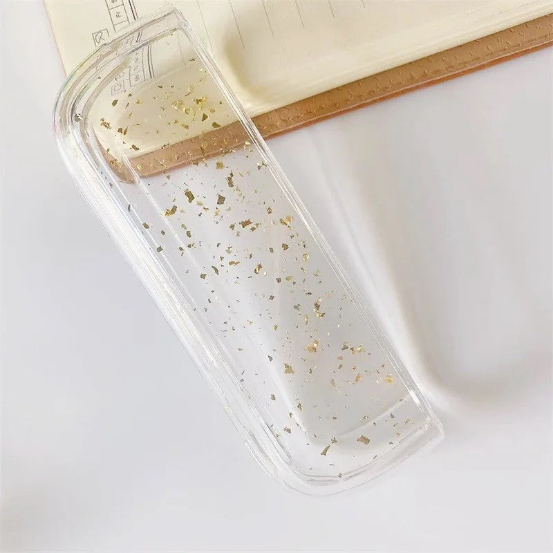 Husa Flippy pentru IQOS Iluma, de Protectie, Anti Soc si Zgarieturi, din Plastic, 12.5 x 4.2 x 2.6 cm, Transparent cu Sclipici Auriu - vivimall.ro