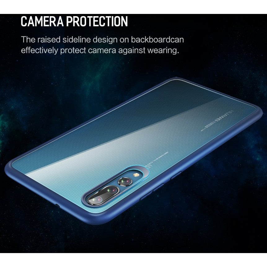 Husa Huawei P20 Transparent cu Margini Albastre - vivimall.ro