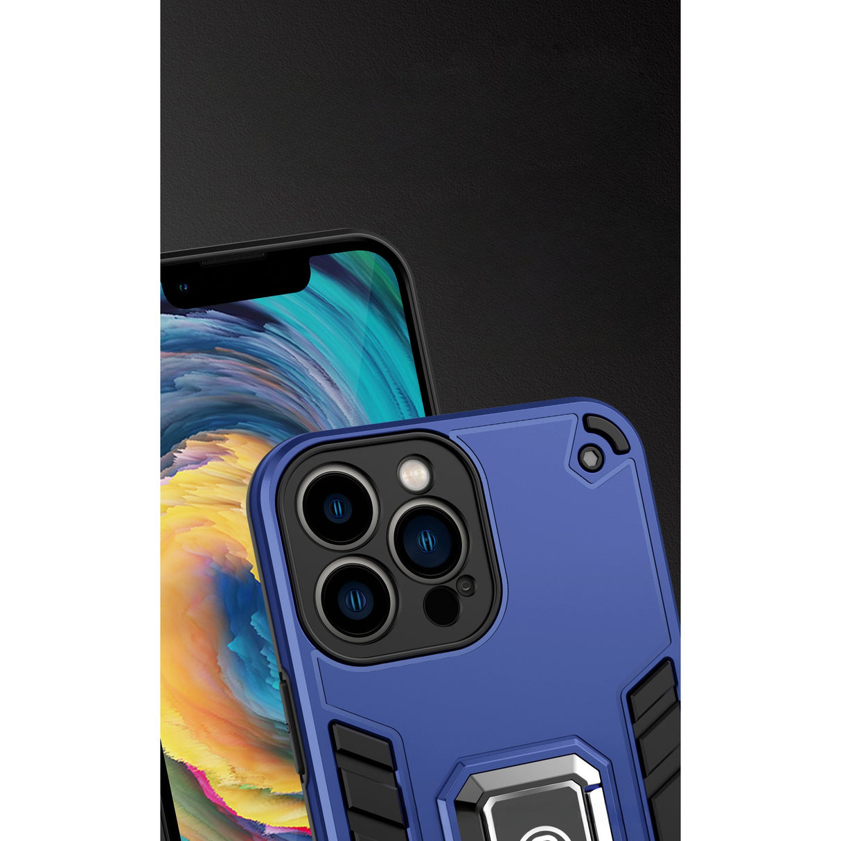 Husa Iron Warriors pentru iPhone 11, Flippy, Hybrid Ring Holder Kickstand, Albastru inchis - vivimall.ro