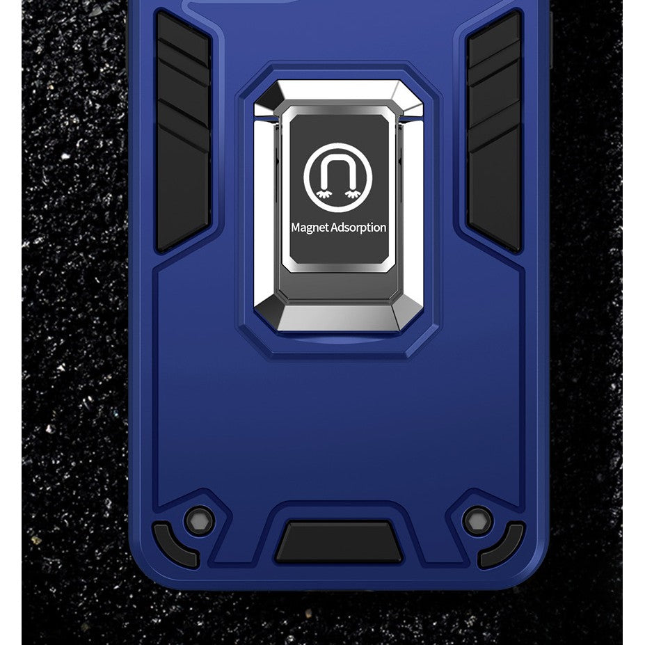 Husa Iron Warriors pentru iPhone 13, Flippy, Hybrid Ring Holder Kickstand, Albastru inchis - vivimall.ro