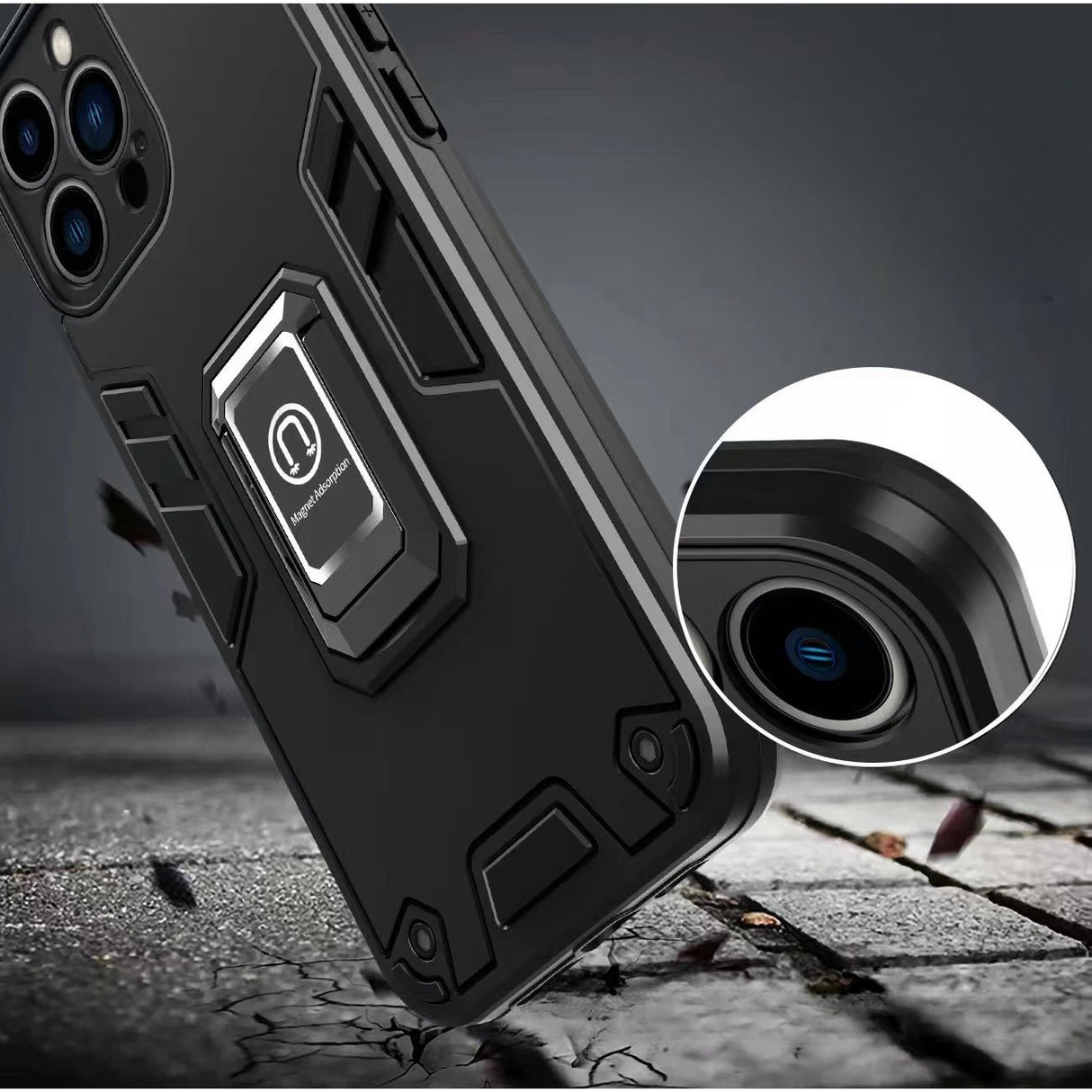 Husa Iron Warriors pentru iPhone 13 Pro, Flippy, Hybrid Ring Holder Kickstand, Negru - vivimall.ro