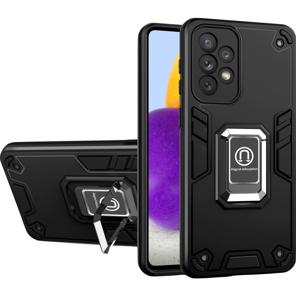 Husa Iron Warriors pentru iPhone 13, Flippy, Hybrid Ring Holder Kickstand, Negru - vivimall.ro