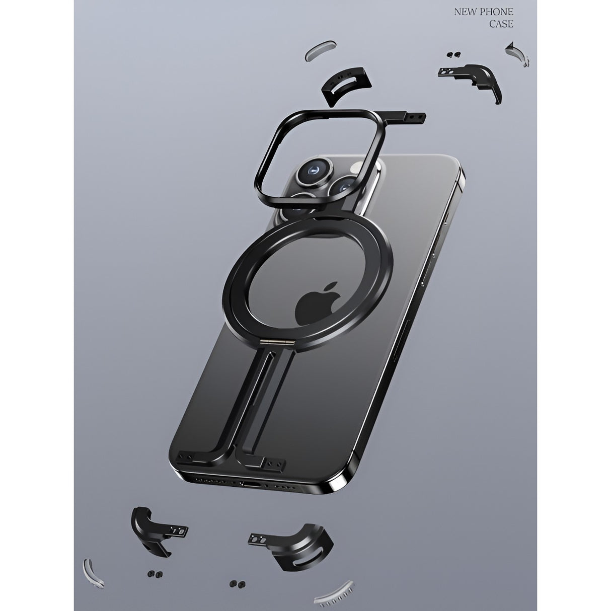 Colțuri antisoc husă metalică iPhone 15 Pro, protecție impact, finisaj negru metalizat
