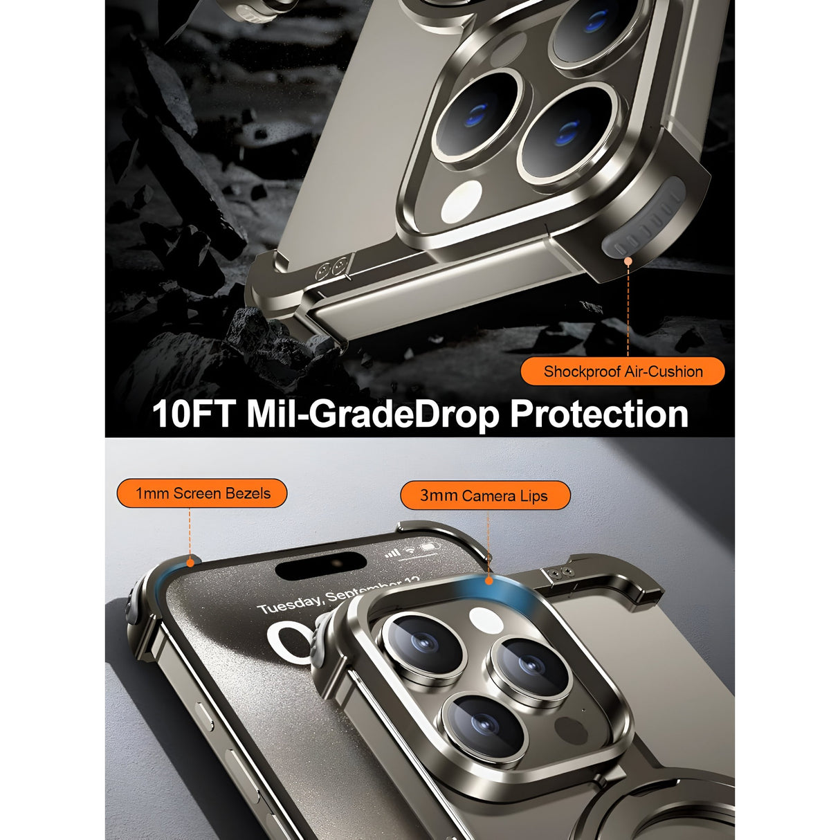 Detaliu magnet încorporat husă MagSafe aluminiu iPhone 15 Pro Max, gri metalizat