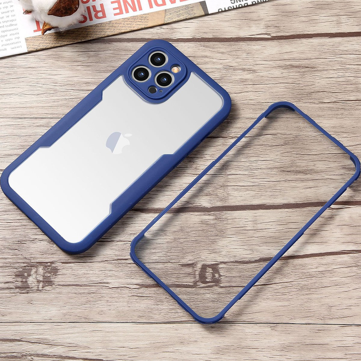 Husa Max Defence pentru Samsung Galaxy A52 5G, Bumper Albastru, Fata Dubla Transparenta, Protectie Antisoc Full 360 ( fata, spate, margini ), Flippy - vivimall.ro